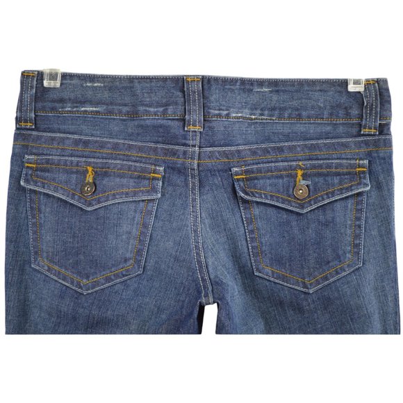 GUESS JEANS DOHENY Size 29 Bootcut Dark Wash Denim Flap Button Back Pockets - Picture 4 of 5